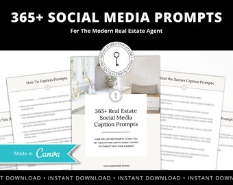 365+ Real Estate Social Media Content | Social Media Ideas for Agents | Real Estate Marketing | Canva Template | 365 Days of Caption Ideas
