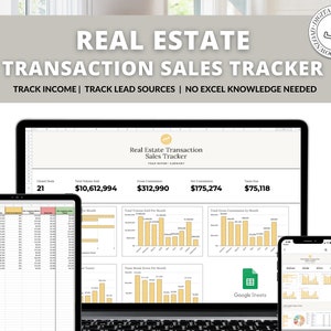 Real Estate Transaction Tracker | Real Estate Sales Tracker | Income Statement | Real Estate Goal Tracker | Income Tracker | Bookkeeping