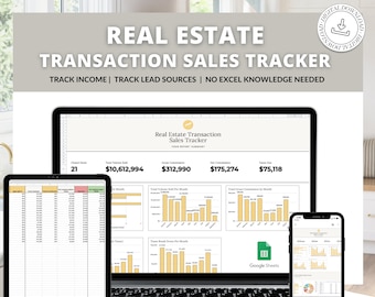 Real Estate Transaction Tracker | Real Estate Sales Tracker | Income Statement | Real Estate Goal Tracker | Income Tracker | Bookkeeping