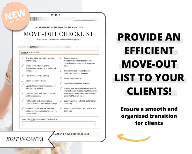 Real Estate Moving Checklist | Moving Guide | Printable Moving Checklist | Moving Checklist | Real Estate Marketing | Moving Flyer | To-Do image 1