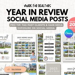 Real Estate New Year Social Media Posts | Year In Review Sold Stats Homes Sold Posts | Real Estate Canva Template Instagram Posts 2025 2026