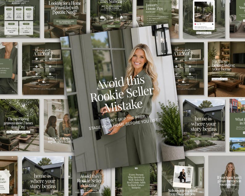 The image is a collage of various real estate-related images, including a woman standing in front of a house, a woman looking at a house, and a woman looking at a house. The collage also includes text and graphics related to real estate, such as "Looking for a Home in Speckham, MA" and "Avoid this Rookie Seller Mistake".