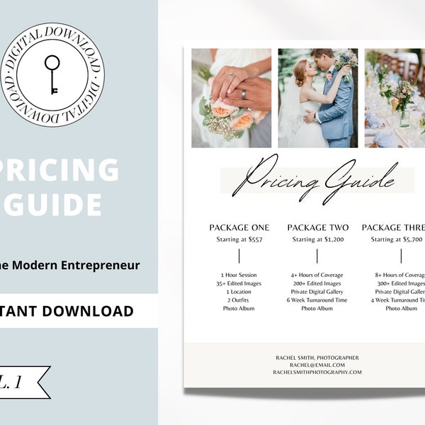 Vol 1 | Photographer Pricing Guide Template | Photography Pricing Packages | Wedding Family Newborn Pricing | Editable Canva Template