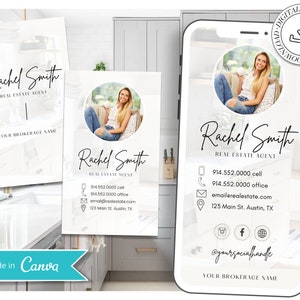 Bundel voor digitale visitekaartjes en verticale visitekaartjes | Vastgoedmarketing | Moderne vastgoedactiviteiten | Ondernemer | Canva-sjabloon