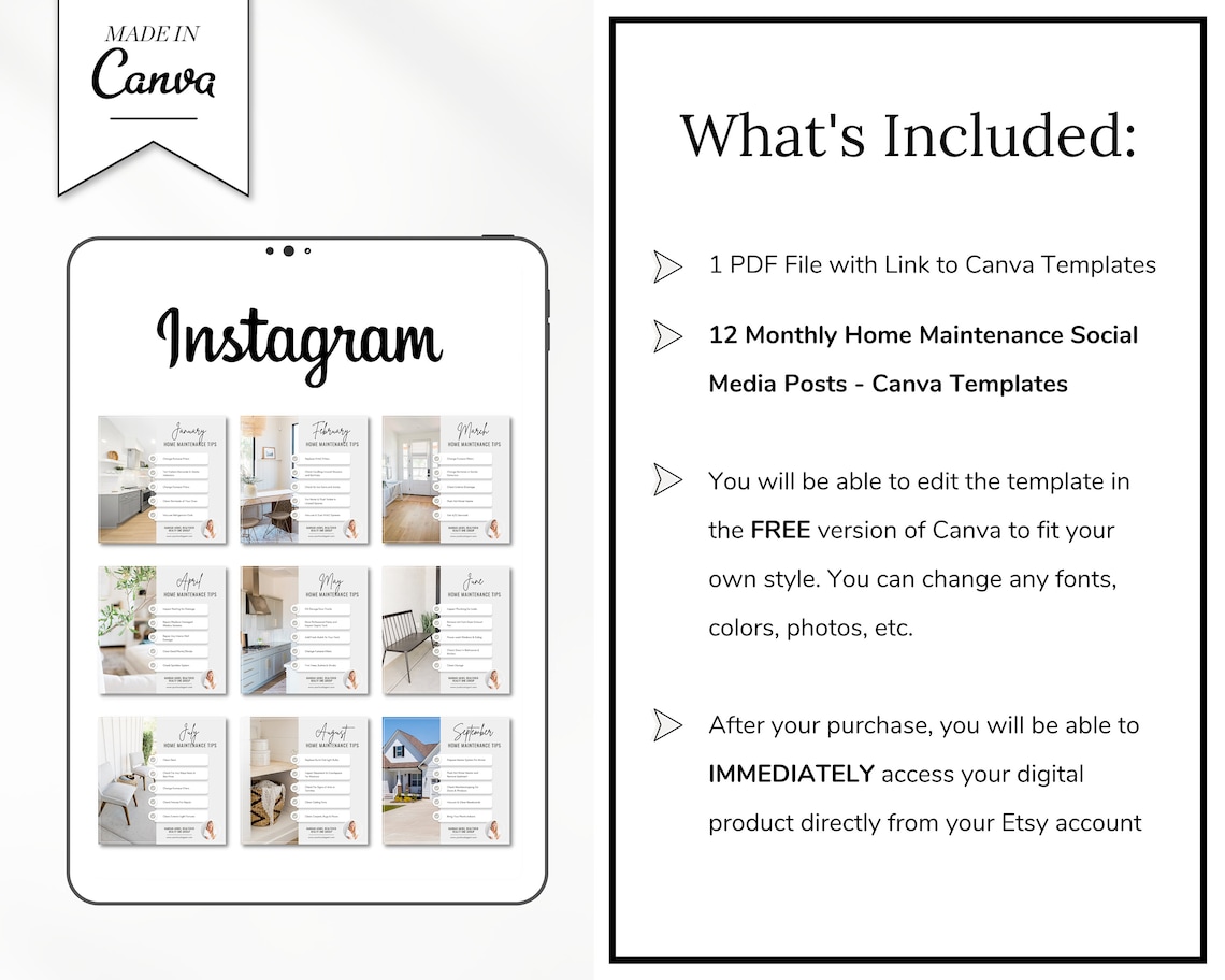 Monthly Maintenance Tips Instagram Posts Reai Estate - Etsy