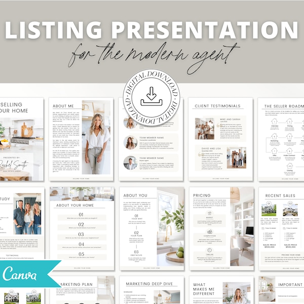 Real Estate Listing Presentation | Real Estate Marketing | Home Seller Guide | Listing Packet | CMA Packet | Pre-listing Packet Canva | Sell