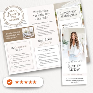 May include: A marketing brochure for real estate agents. The brochure features a checklist of services, a section on why previous marketing may have failed, and a section on how the agent will do things differently. The brochure also includes a photo of the agent and a tagline that says "Let me show you why your home didn't sell - and how we can change that together."