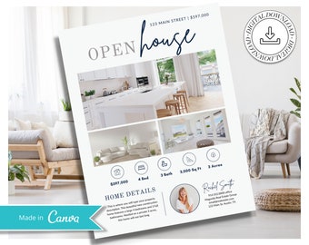 Open House Flyer | Real Estate Open House Flyer Template | Just Listed Flyer | Real Estate Marketing |  Editable Canva Template | Postcard