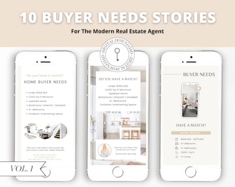 10 Buyer Needs Stories | Real Estate | Social Media for Agents | Agent Marketing | Instagram Stories | Facebook | Canva | Home Buyer | Vol 1