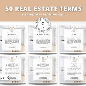 Vol 1 | 50 Real Estate Social Media Posts | Real Estate Terms | Vocabulary Terms | Facebook Posts | Instagram Posts | Real Estate Marketing