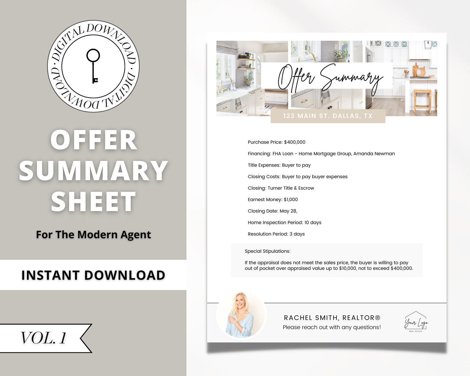 Vol 1 Offer Summary Cover Sheet Real Estate Marketing Etsy