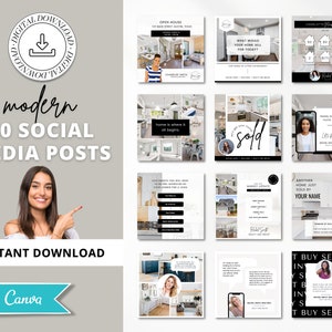 50 Instagram Posts für Immobilien | Social Media Beiträge | Immobilienmarketing | Facebook Beiträge | Bearbeitbares Canva Template | Home Kauftipps