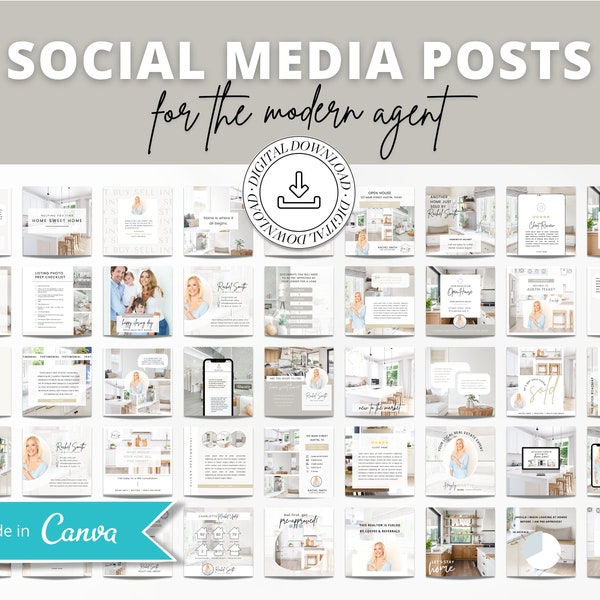 50 Real Estate Instagram Posts | Social Media for Real Estate Agents | Real Estate Marketing | Facebook Post | Real Estate Canva Templates