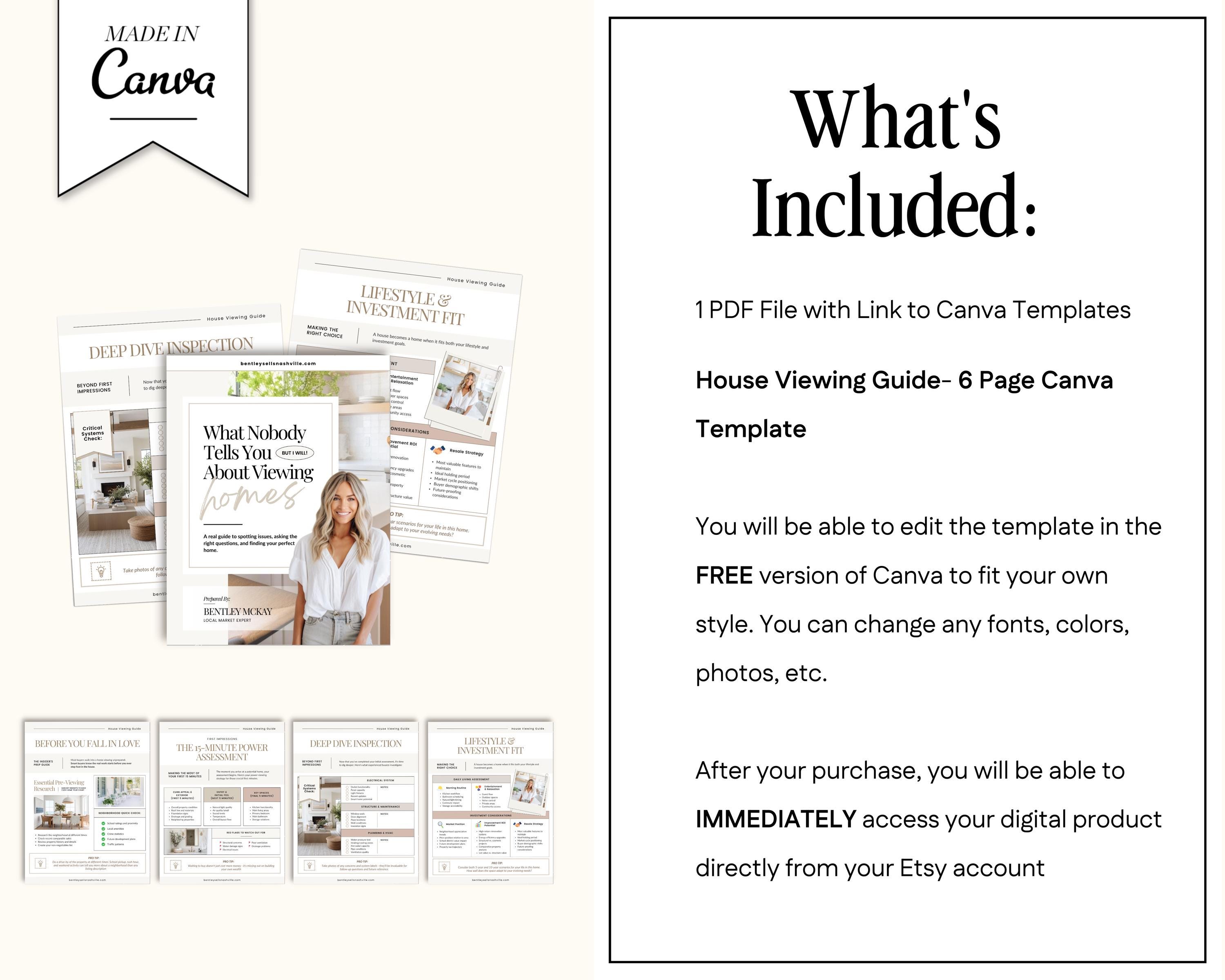Home Viewing Guide for Home Buyers | Editable Canva Template | Buyer ...