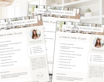 Offer Summary Cover Sheet | Real Estate Marketing | Multiple Offer | Home Buyer Guide |  Seller Guide | Offer Cover Sheet | Real Estate