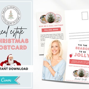 Weihnachtsimmobilie Postkarte Canva Template | Druckbares Immobilienmarketing | Karte | Frohe Festtage | Farming Card
