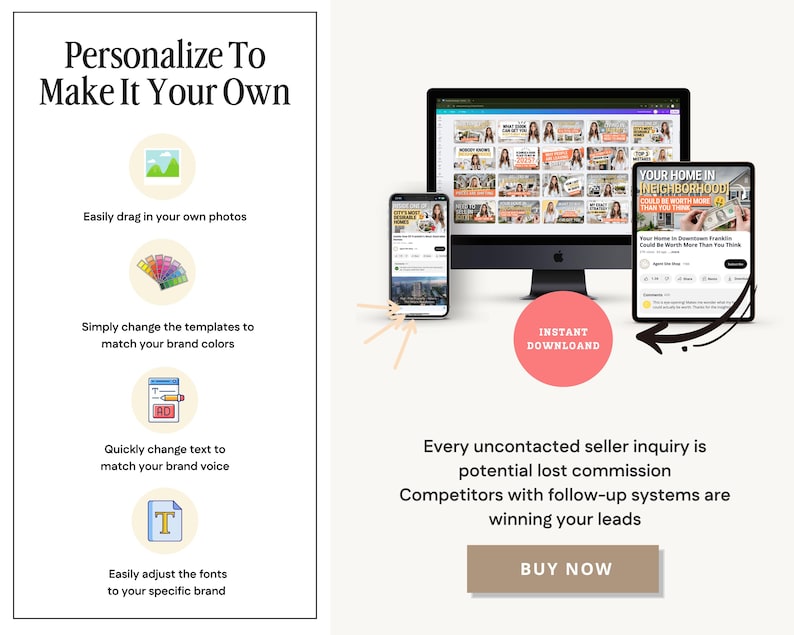 May include: A promotional image with the text "Personalize To Make It Your Own." It shows a computer, tablet, and phone displaying a website. The image also includes icons and text describing customization options, and a "Buy Now" button.