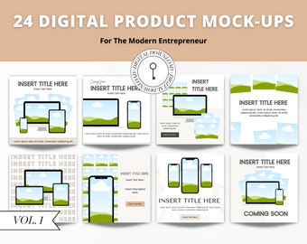 24 Digital Product Mockups | Digital Mockup | Canva Template | iPhone Mockup | Laptop Mockup Template | Marketing Template | Digital