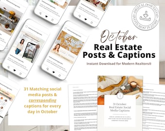 October Real Estate Captions & 31 Matching Real Estate Canva Posts | Real Estate Instagram Posts | Real Estate Marketing | Canva Template