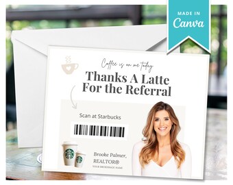Referral Postcard | Thanks A Latte for the Referral | Real Estate Marketing | Real Estate Farming Card | Real Estate Coffee Gift Card