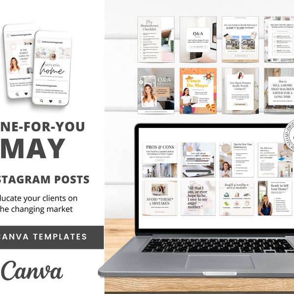 May Social Media Posts | No Captions | Real Estate Agent Social Media Posts | Real Estate Marketing | Canva Template | Spring Real Estate