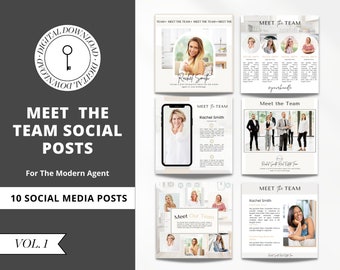 Vol 1 | 10 Meet the Team Social Media Posts | Real Estate Instagram Posts | Real Estate Marketing | Real Estate Social Media Posts | Canva