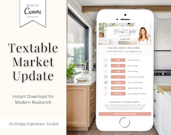 Real Estate Market Update Textable Template | Modern Real Estate Marketing | Canva Template | Text Message Update| Housing Market Statistics