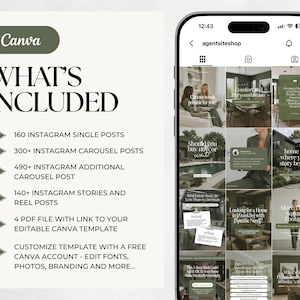 The image is a collage of various images, including a smartphone displaying a social media interface, and a list of features and benefits of using Canva for creating and editing social media content.