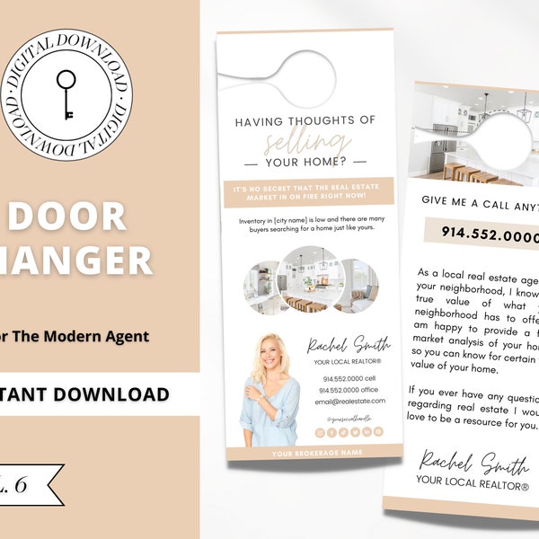 Real Estate Double Sided Door Hanger Tag Canva Template | Agent Neighborhood Marketing | Real Estate Farming | Neighborhood Flyer | Canva