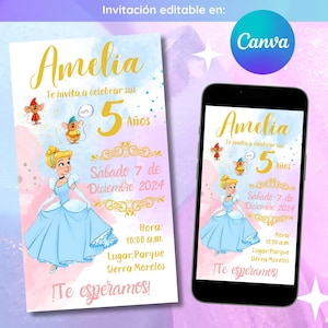 Invitación Cenicienta Editable / Cinderella Editable Invitation Canva Template