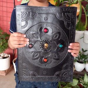 Extra large Leather journal Handmade Notebook Stone Dairy With Lock leather Sketchbook Writing Journal Book of shadows Gifts Thanksgiving