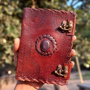 Handmade Small leather journal with Lapiz Stone Notebook Travel journal Writing Dairy Spell Book Unlined Paper Journal Personalized Gifts