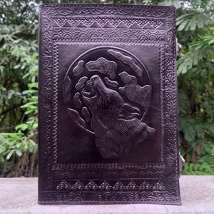 Handmade Leather Journal, Large Notebook, Wolf Embossed Journal with Lock, Handmade Paper Bound Spell Book, Best Gifts For Him & Her