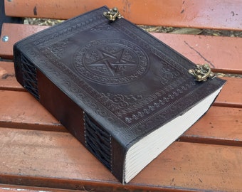 Handmade Leather Pentagram Journal: Extra Large Book of Shadows, Mother's day gift