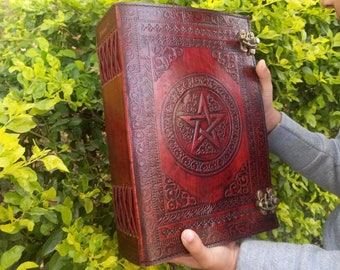 Embossed Pentagram Leather Journal: 600 Page Book of Shadows
