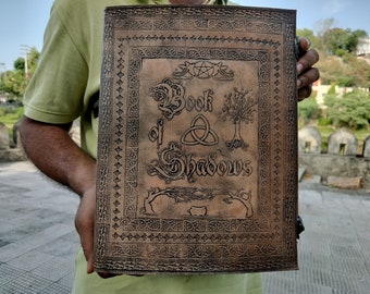 Handmade Leather Book of Shadows: Extra Large Personalized Grimoire, Leather Journal Notebook for Writing