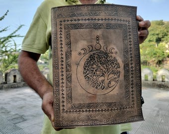Large Leather Journal: Celtic Triple Moon Book of Shadows, Grimoire