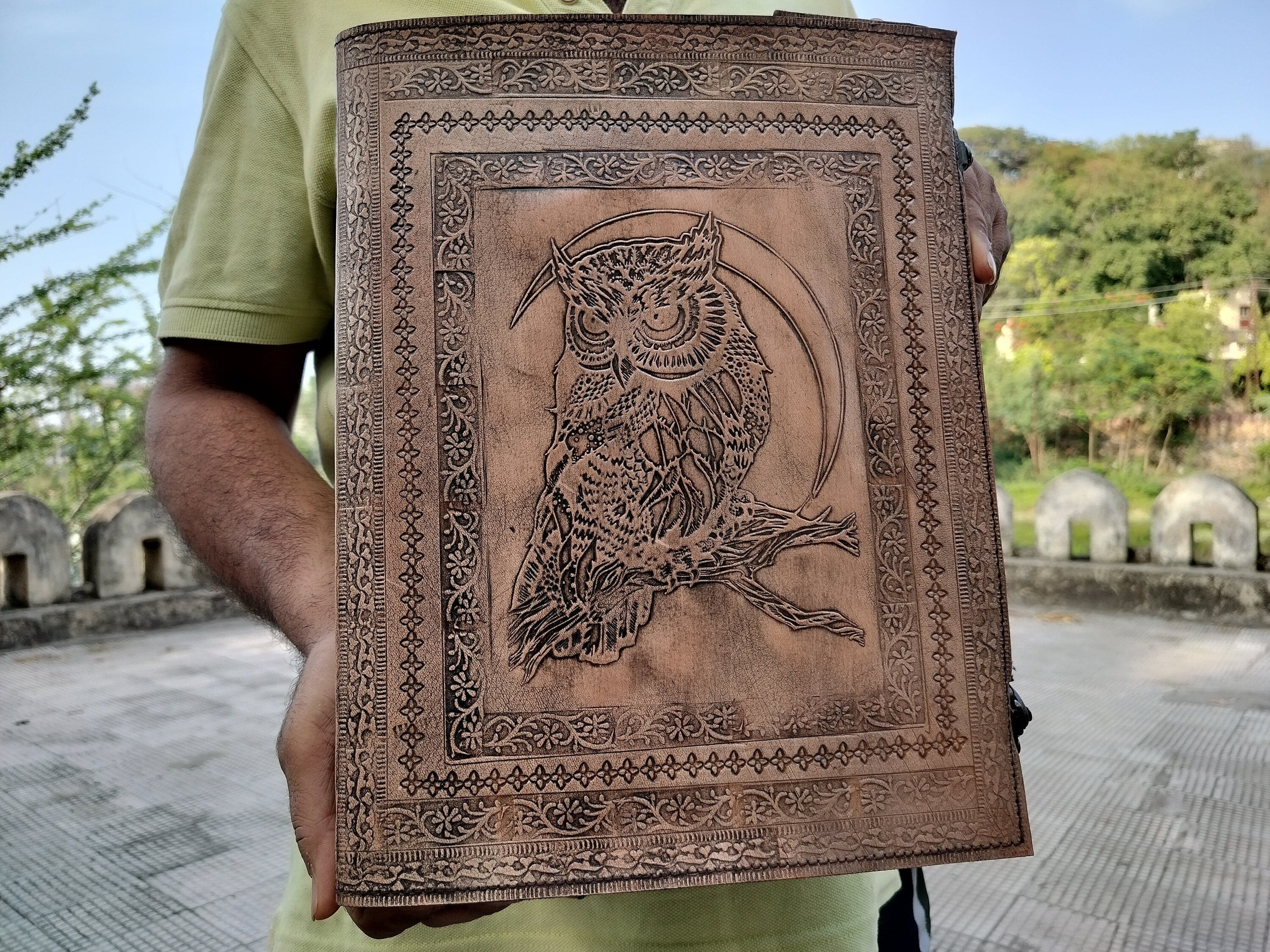 Handmade Extra Large Journal Owl Leather journal Notebook Spell Book Personal Journal For Writing Pe