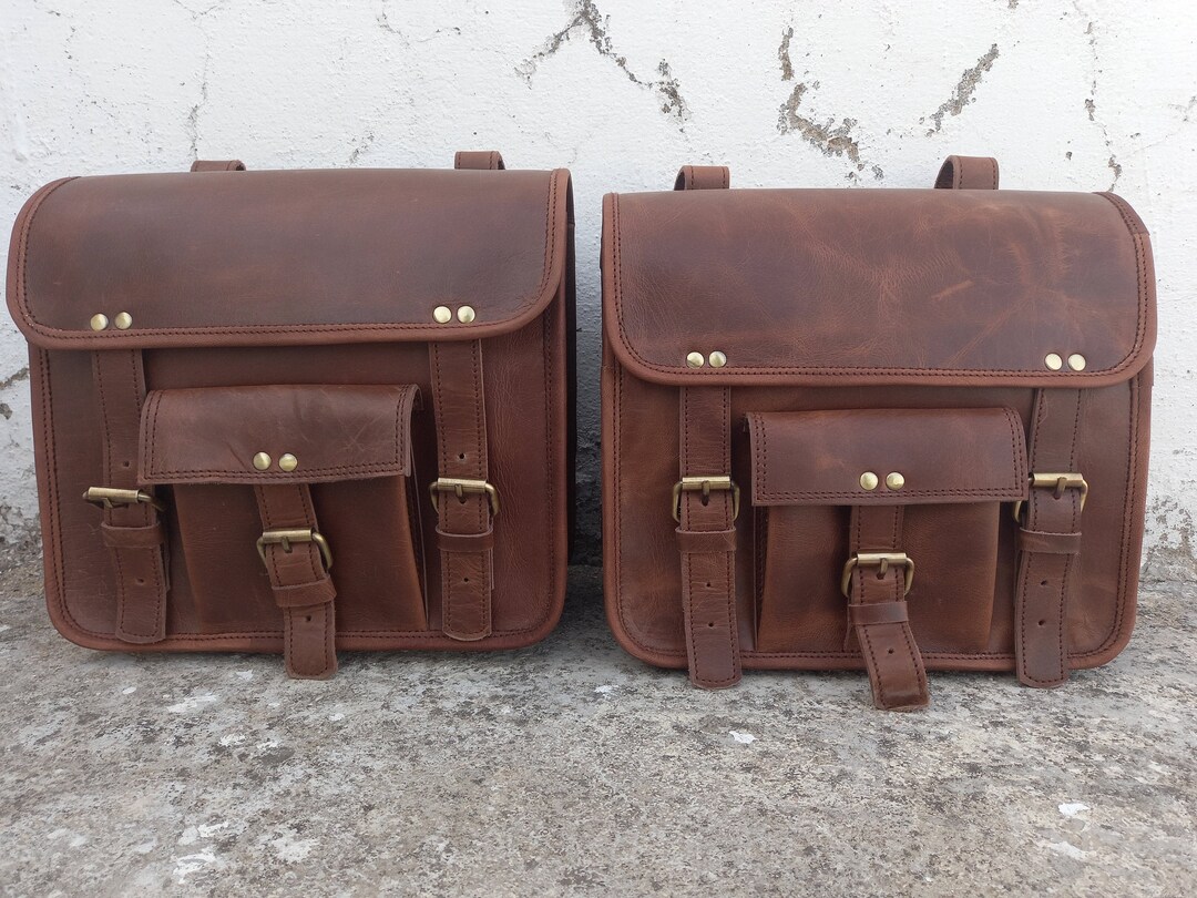 Leather Motorcycle Saddle Bag Brown Leather Saddlebags Panniers 2 Side