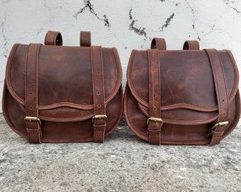 Ledertasche Motorrad-Satteltasche Braun Büffel-Leder Satteltaschen Seitentaschen Fahrrad-Gepäcktasche