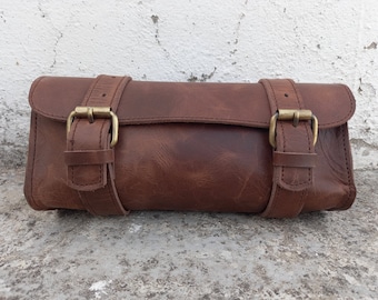 Ledertasche Motorrad Tasche Braun Satteltasche Büffelledertasche Bike Kleine Werkzeugtasche Gabel Lenker Leder Satteltaschentasche