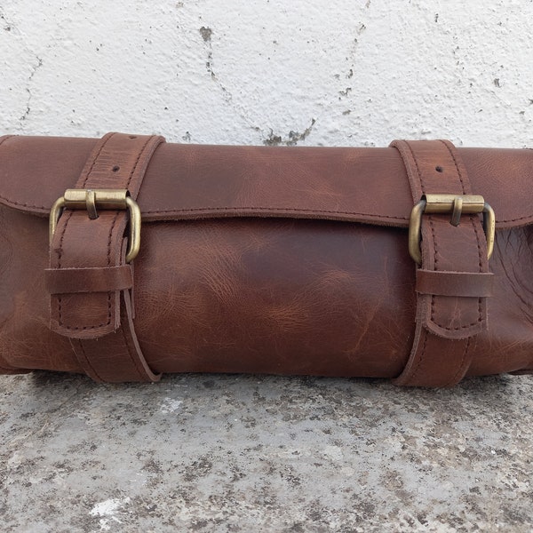 Sacoche de moto en cuir Sacoche de selle marron en cuir de buffle Petit sac à outils de vélo Fourche avant guidon Pochette de sacoche en cuir