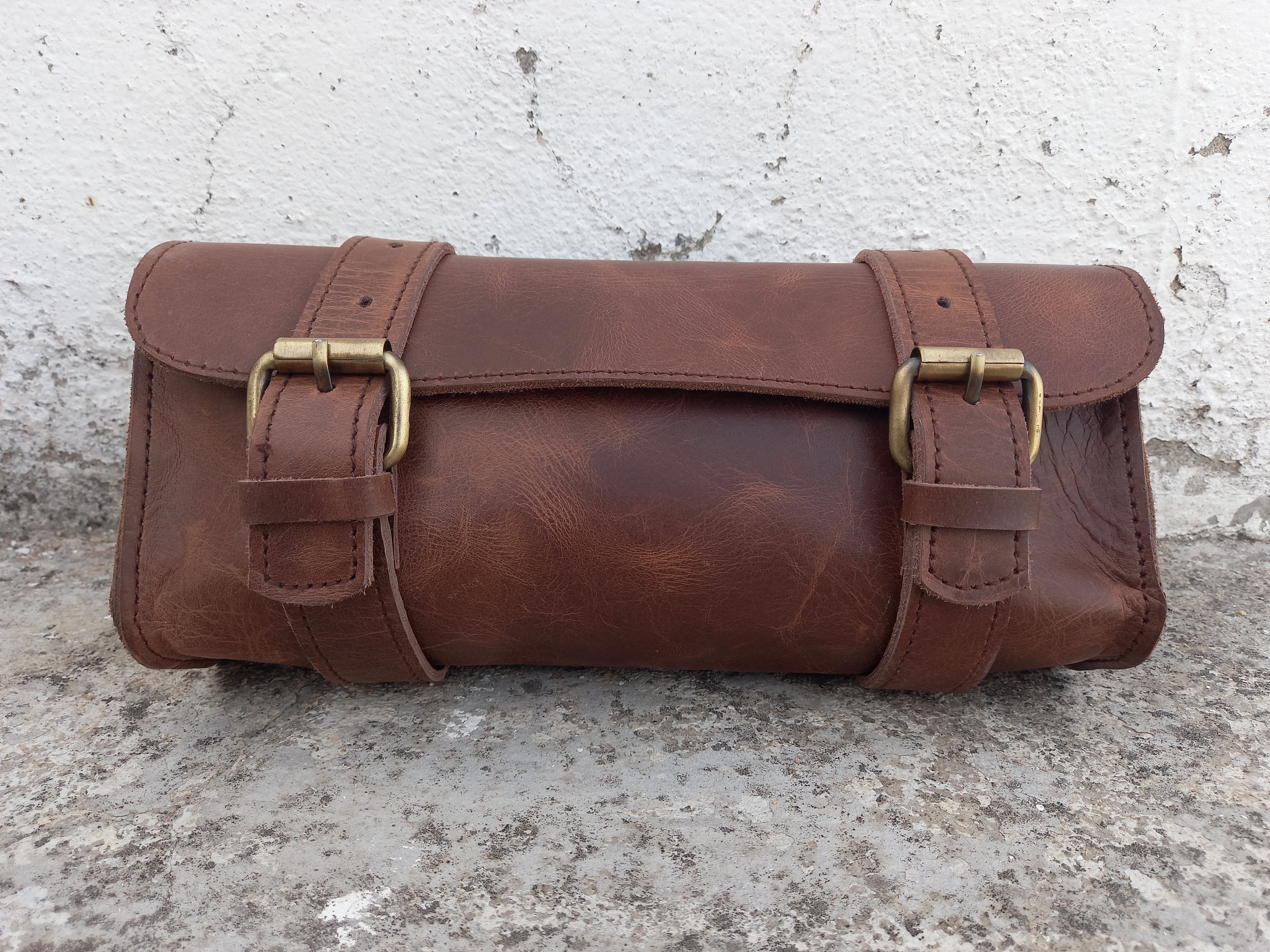 Leather Bag Motorcycle Pouch Brown Saddle Buffalo Leather Bag Etsy