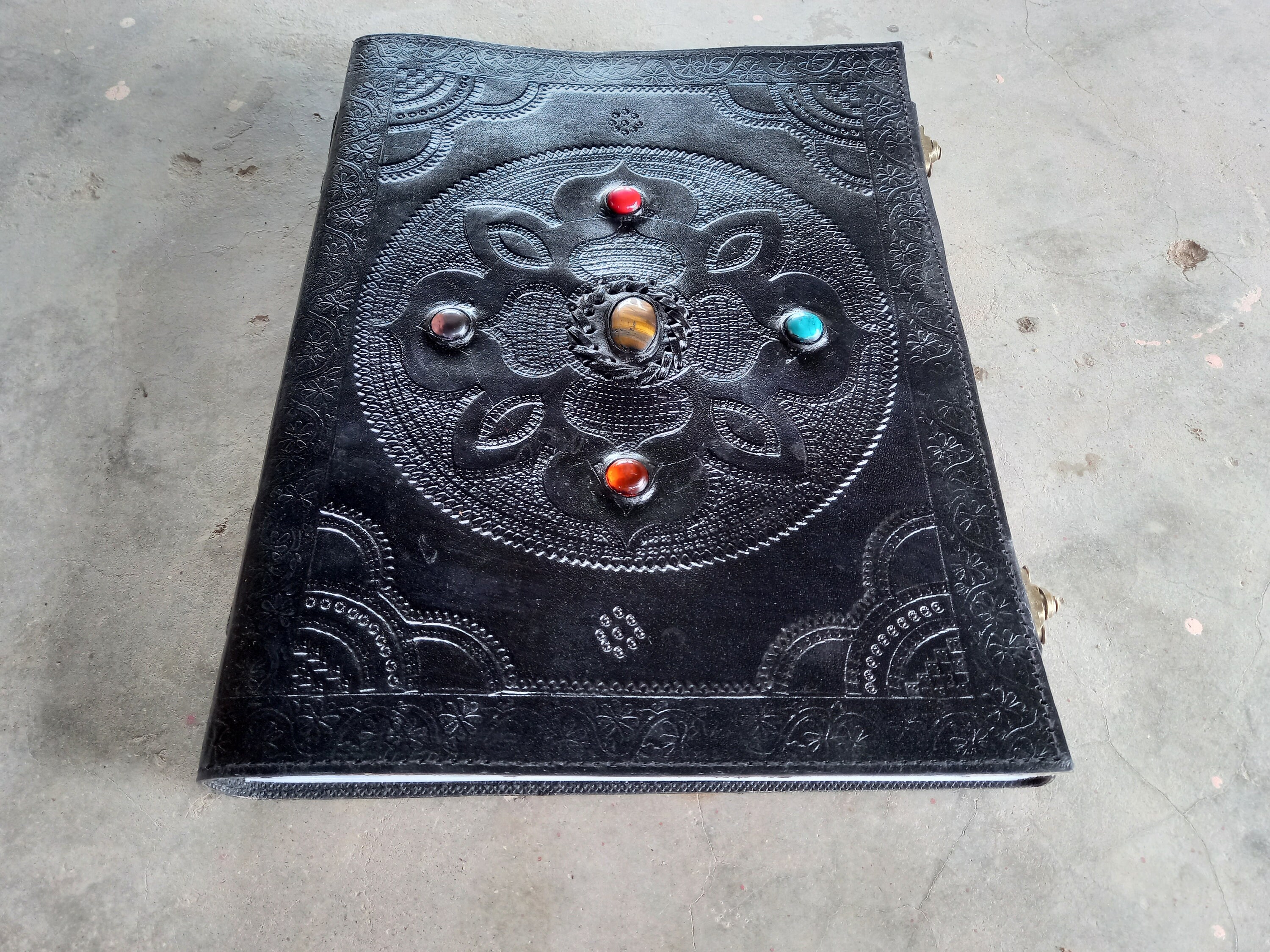 Extra Large Leather Journal: Handmade Stone Book of Shadows With Lock ...
