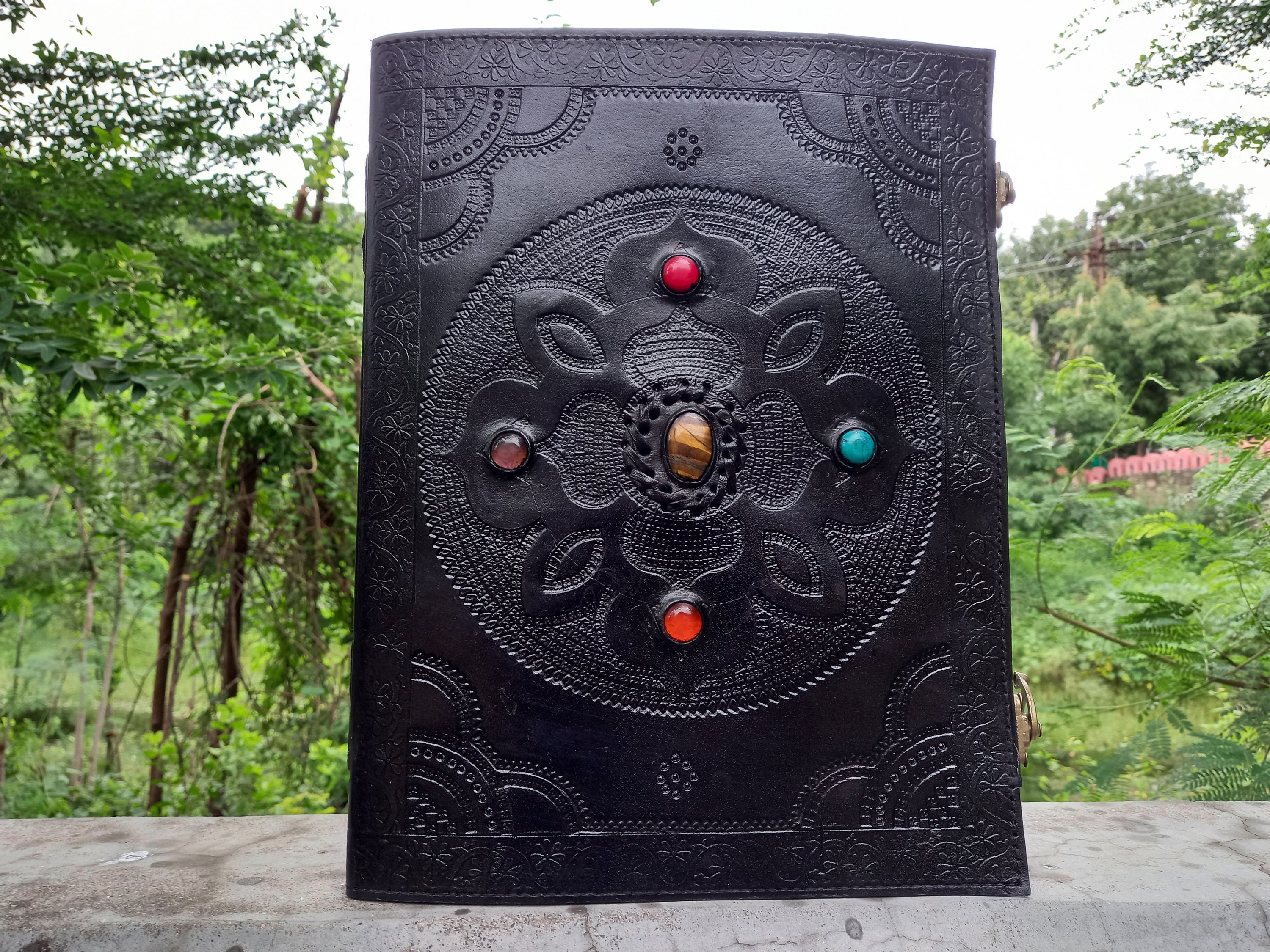 Extra Large Leather Journal: Handmade Stone Book of Shadows With Lock ...