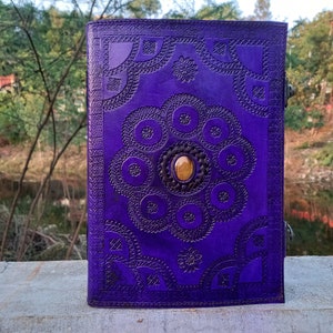 Handmade Leather Journal with lock Travel notebook refillable notebook with stone valentine gift Journal for Men And Women book of shadows