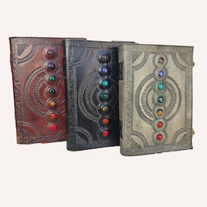 Diario in pelle personalizzato di grandi dimensioni, quaderno di carta a righe/non a righe, diario Seven Stone, libro degli incantesimi, diario fatto a mano, regalo per uomini e donne