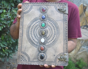 Personalized Leather Journal Notebook Seven Stone Journal Book of Shadows Handmade Lined Unlined Paper Journal Sketchbook Gift for Christmas