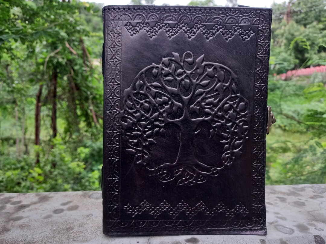 Handmade Black Leather Tree of Life Journal: Embossed Writing Notebook ...