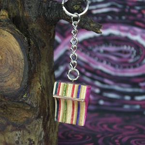 Handmade keychain from old skateboards. Recycling